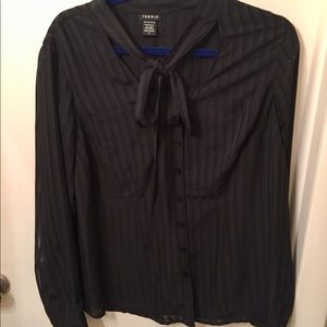 Torrid Black Sheer-Striped Pussybow Shirt